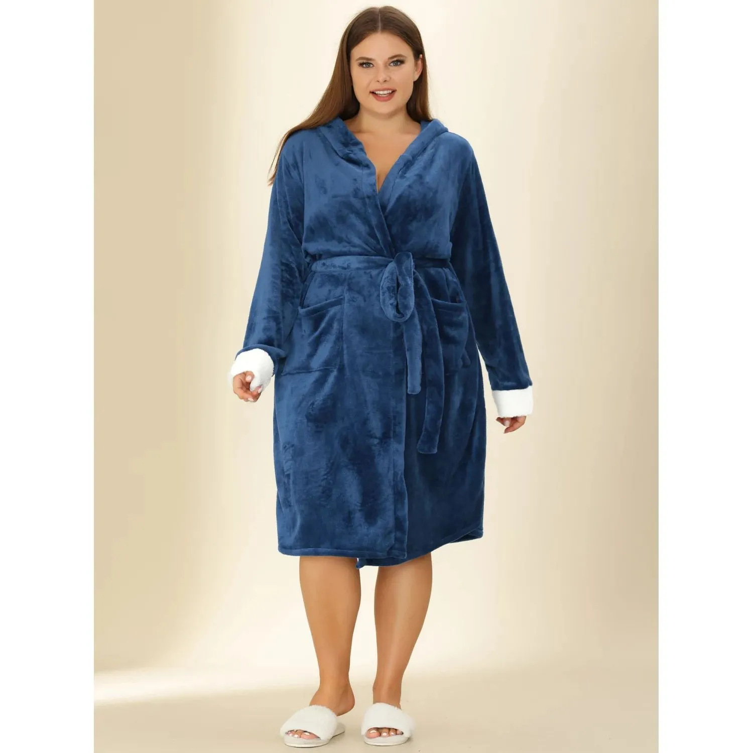 Agnes Orinda Women's Warm Plush Flannel Hooded Faux Fur Nightgown Plus Size