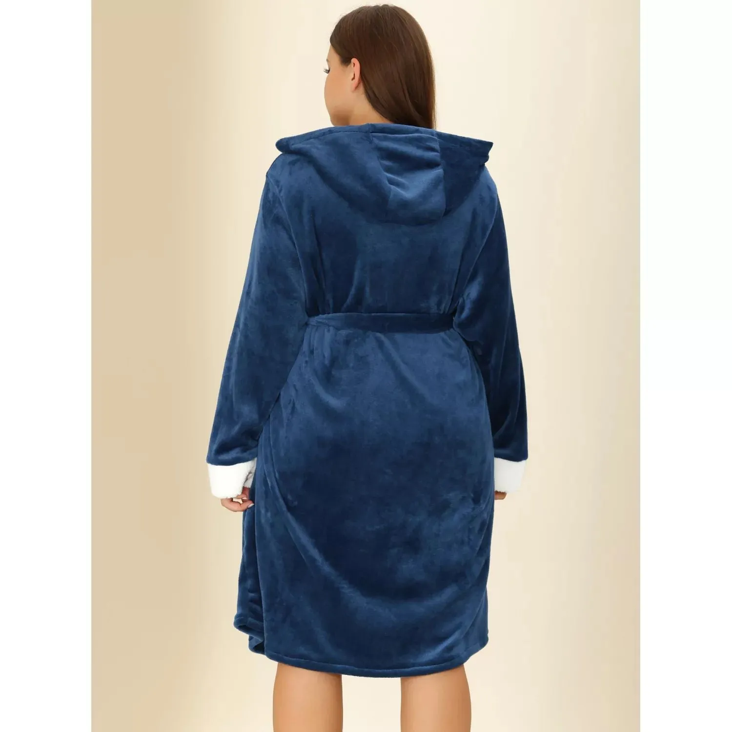 Agnes Orinda Women's Warm Plush Flannel Hooded Faux Fur Nightgown Plus Size