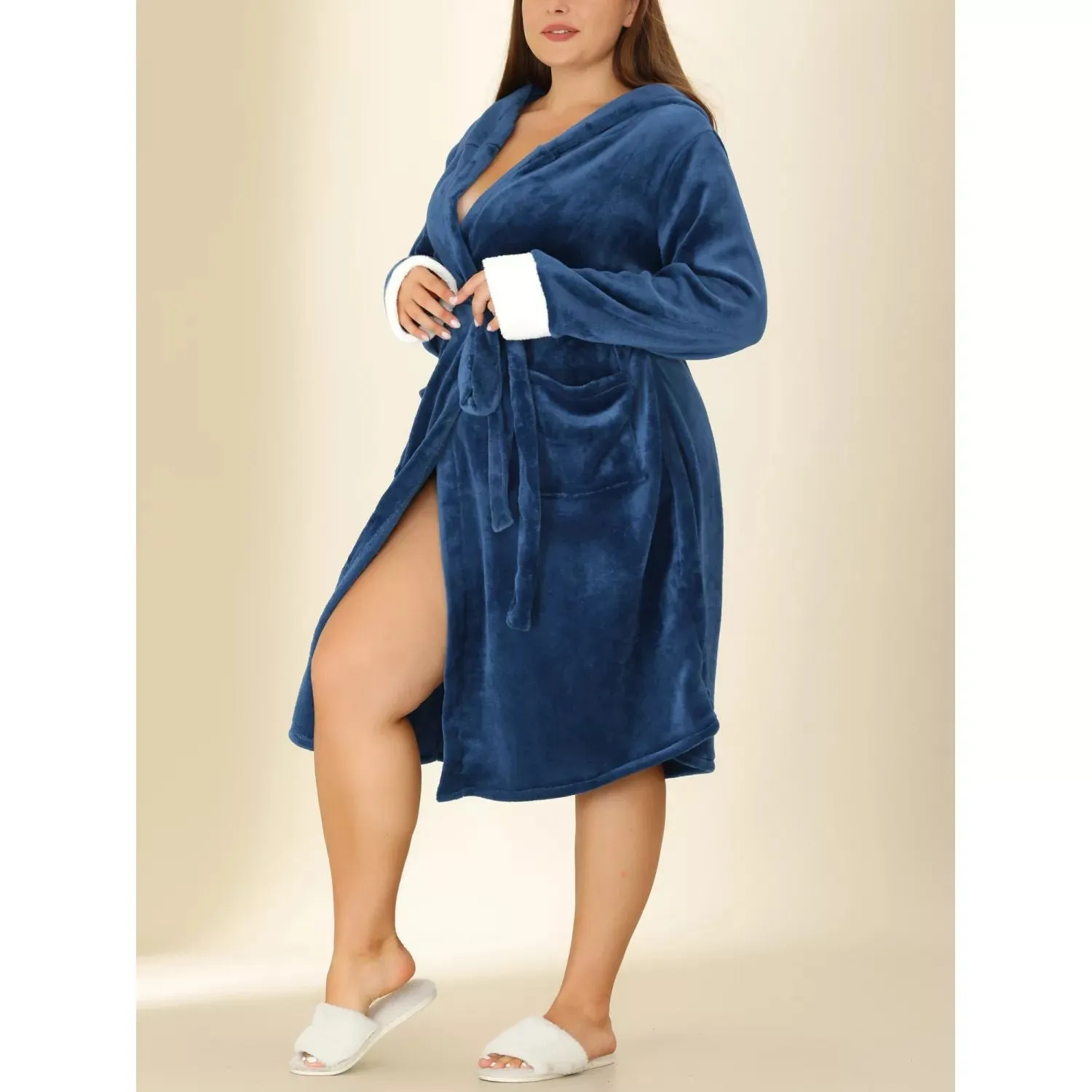 Agnes Orinda Women's Warm Plush Flannel Hooded Faux Fur Nightgown Plus Size