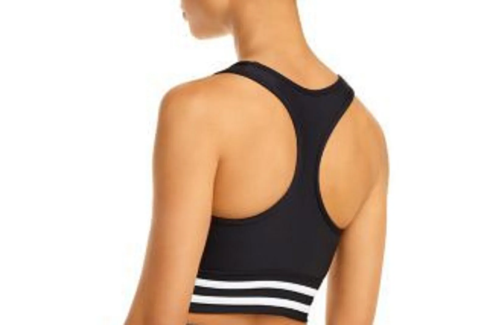 AQUA Women's Athletic Striped Hem Sports Bra, Black, L