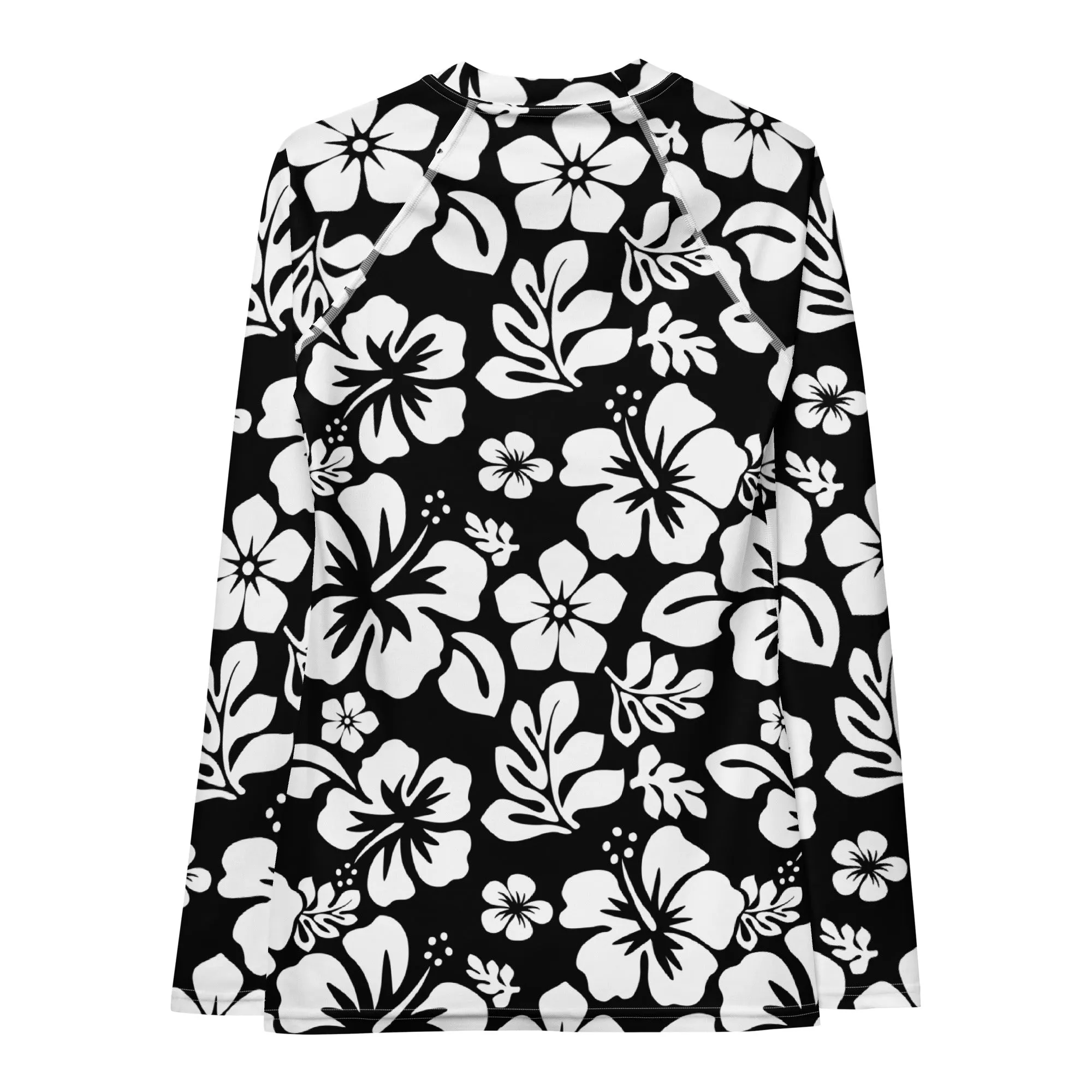 Black and White Hawaiian Flowers Women's Rash Guard