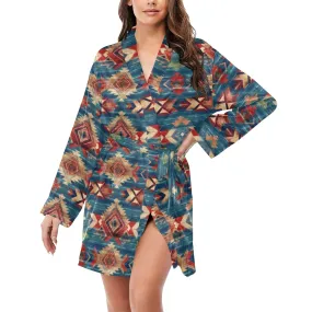 Blue Aztec Women's Long Sleeve Belted Satin Feel Dressing Lounge Robe