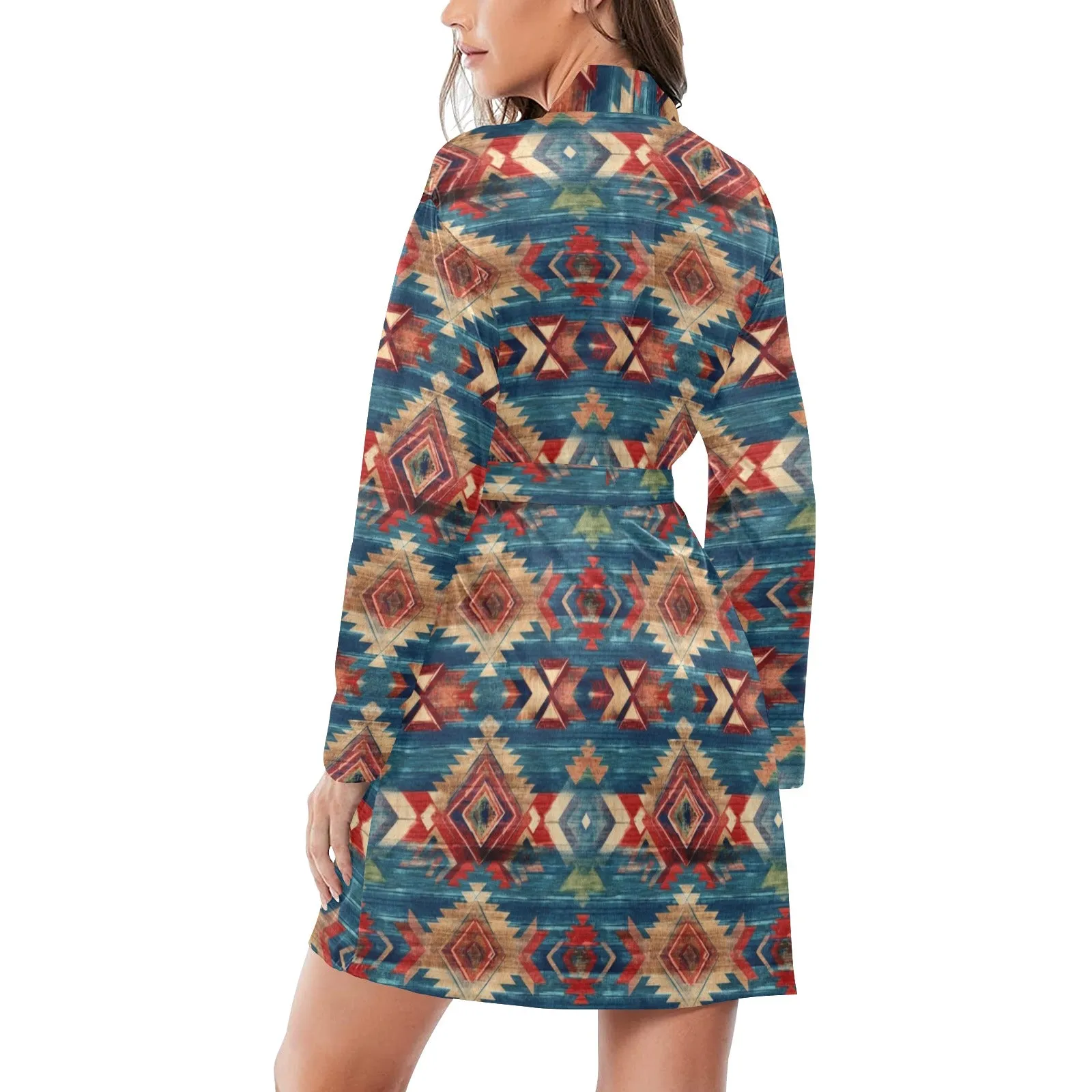 Blue Aztec Women's Long Sleeve Belted Satin Feel Dressing Lounge Robe