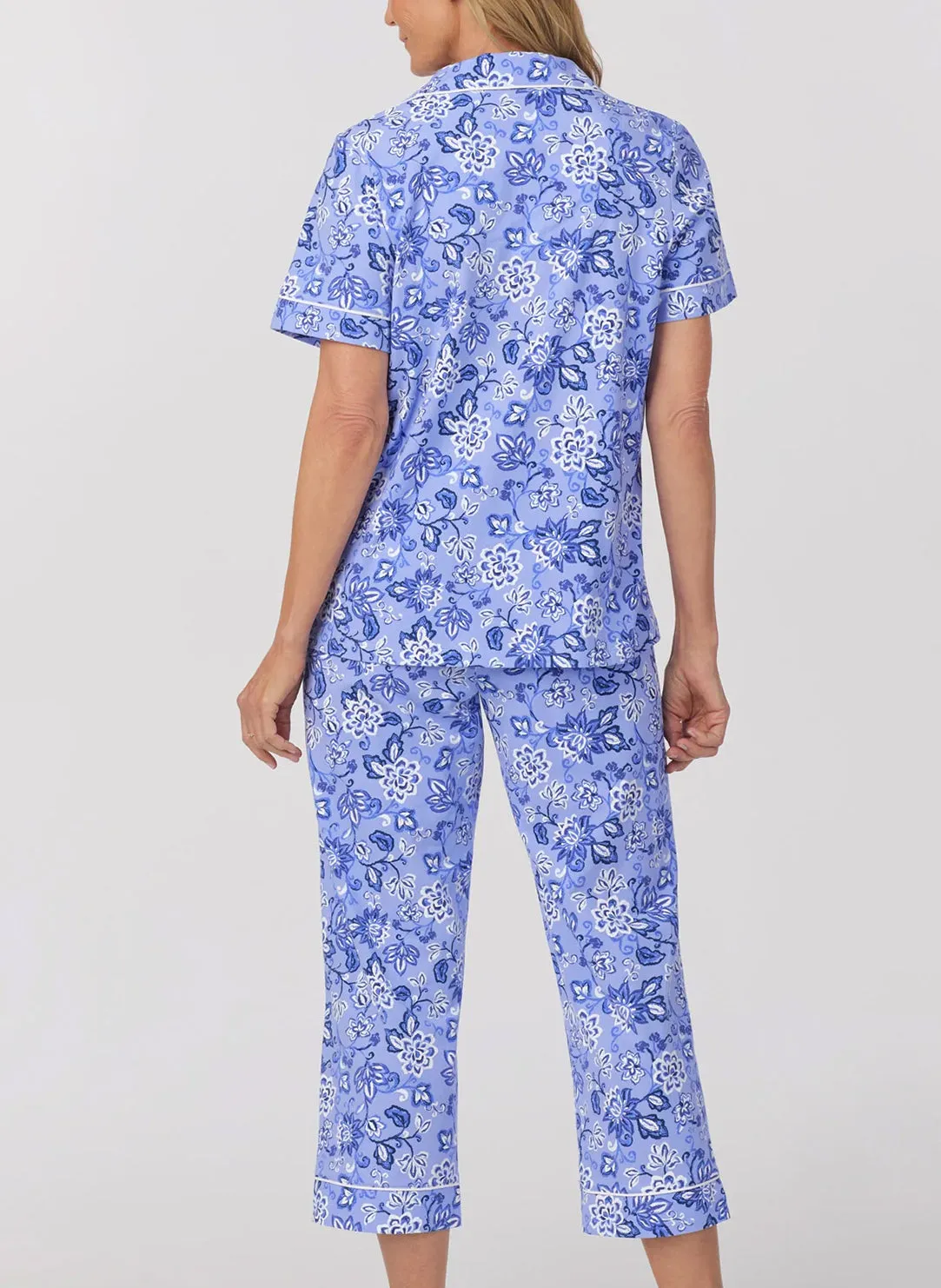 Blue Desert Flowers Blue Short Sleeve Cropped PJ Set