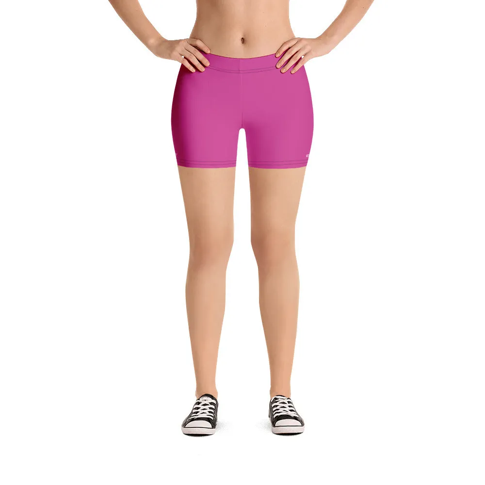 Bright Hot Pink Women's Shorts, Bright Fun Ladies' Best Pink Gym Tights-Made in USA/EU/MX