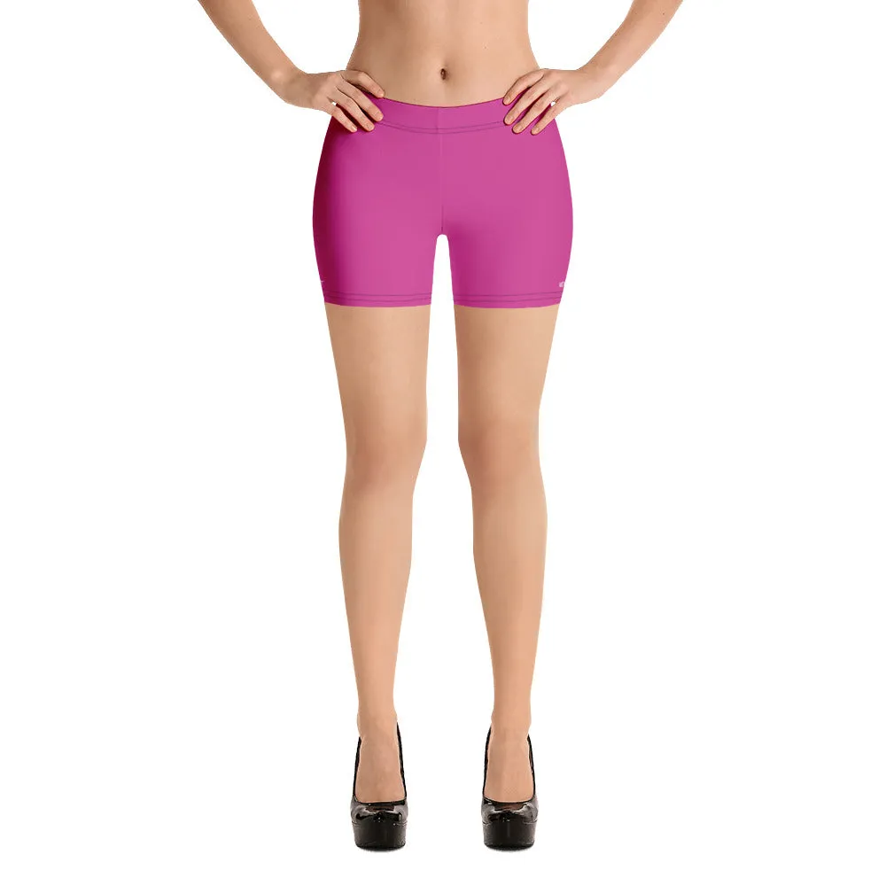 Bright Hot Pink Women's Shorts, Bright Fun Ladies' Best Pink Gym Tights-Made in USA/EU/MX