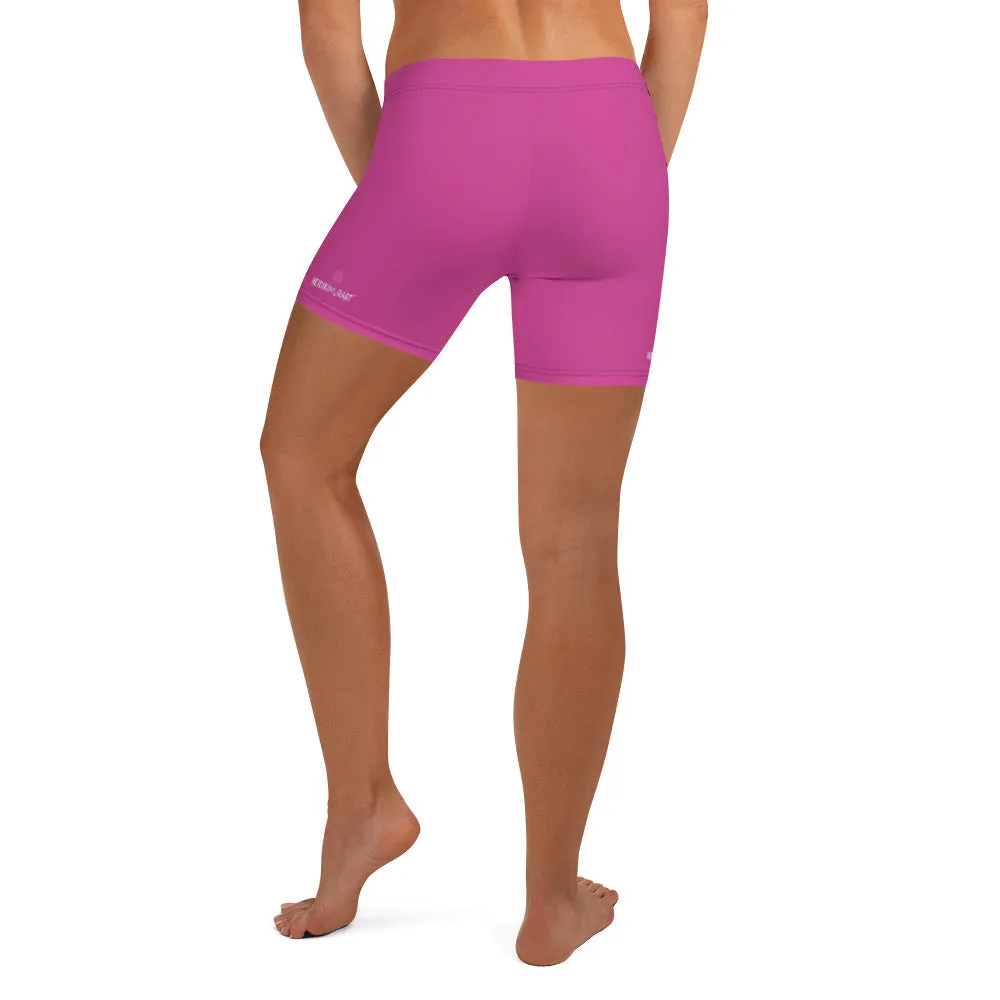 Bright Hot Pink Women's Shorts, Bright Fun Ladies' Best Pink Gym Tights-Made in USA/EU/MX