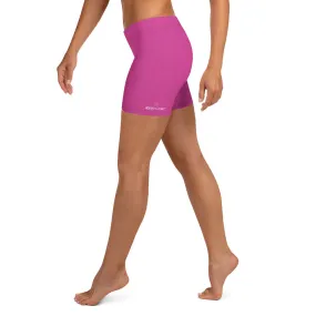 Bright Hot Pink Women's Shorts, Bright Fun Ladies' Best Pink Gym Tights-Made in USA/EU/MX