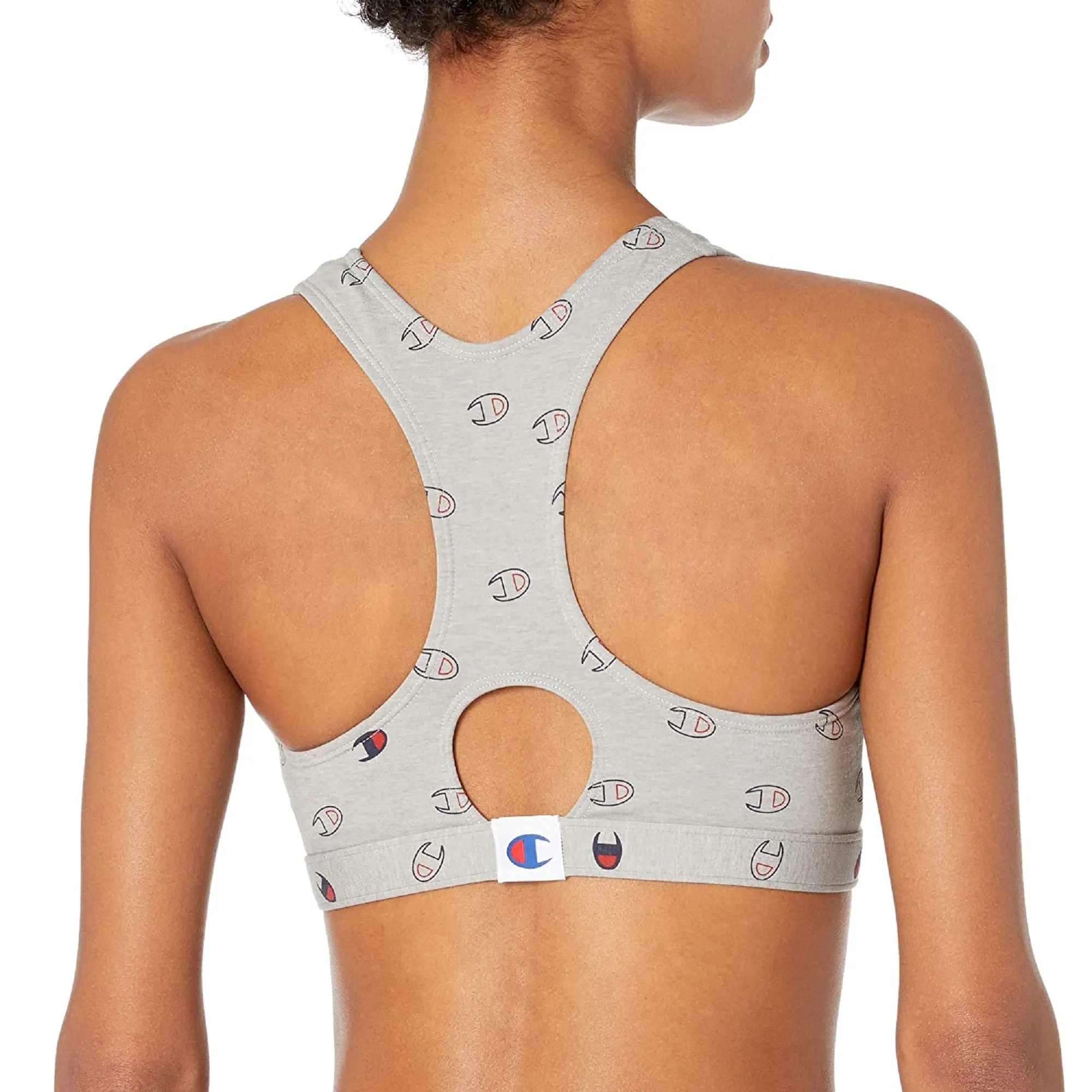 Champion Women's Logo-Print Racerback Sports Bra, Oxford Grey, XS