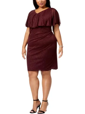 Connected Womens Plus Size Metallic Popover Dress, 14W/Bordeaux