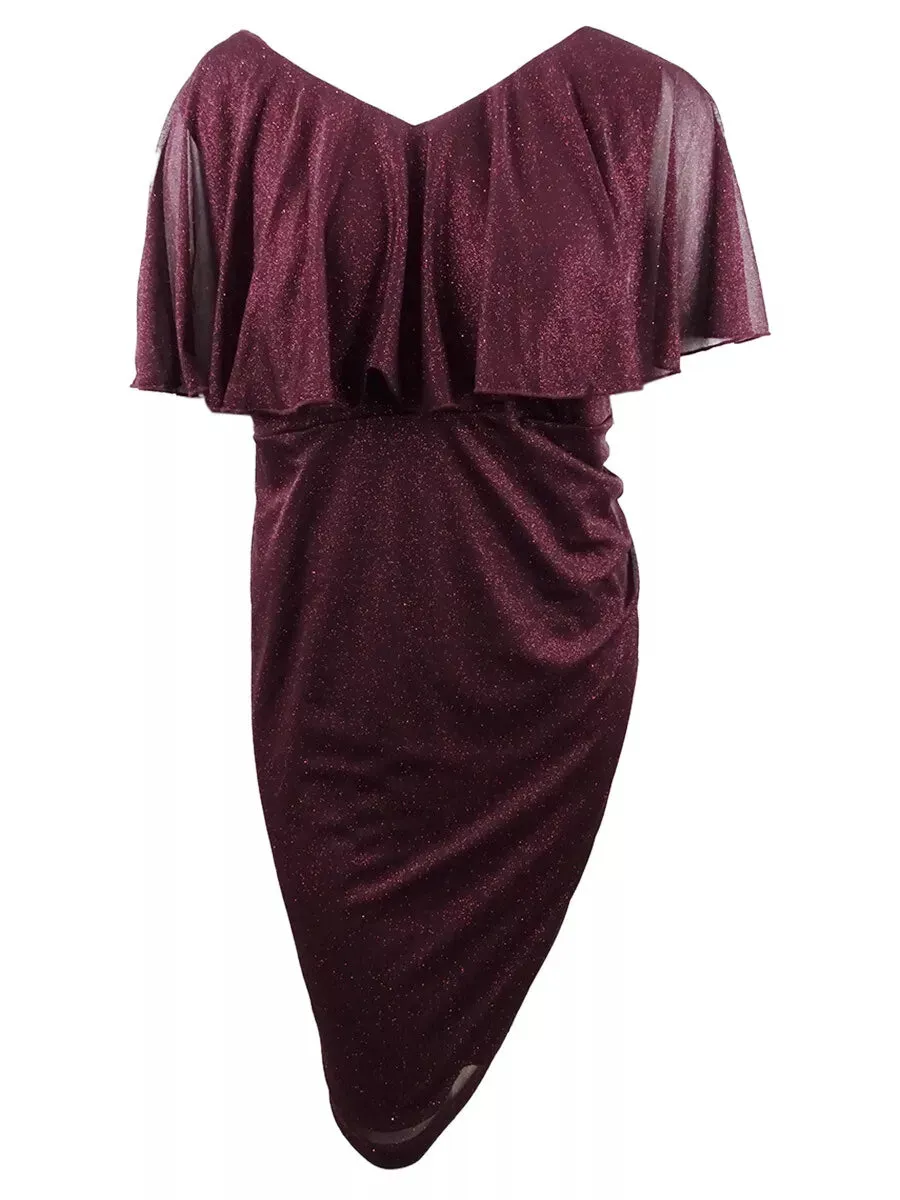 Connected Womens Plus Size Metallic Popover Dress, 14W/Bordeaux