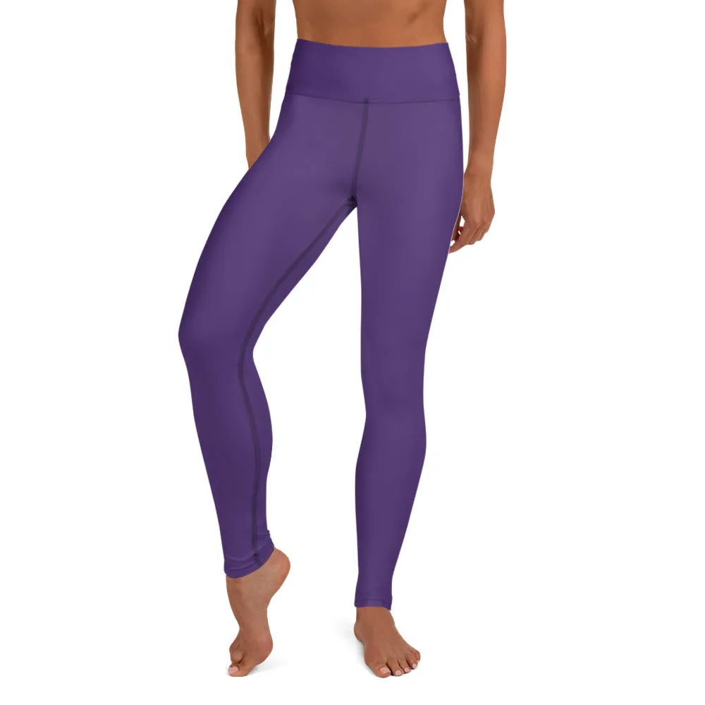 Dark Purple Solid Yoga Leggings, Dark Purple Women's Long Tights-Made in USA/EU/MX