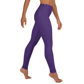 Dark Purple Solid Yoga Leggings, Dark Purple Women's Long Tights-Made in USA/EU/MX