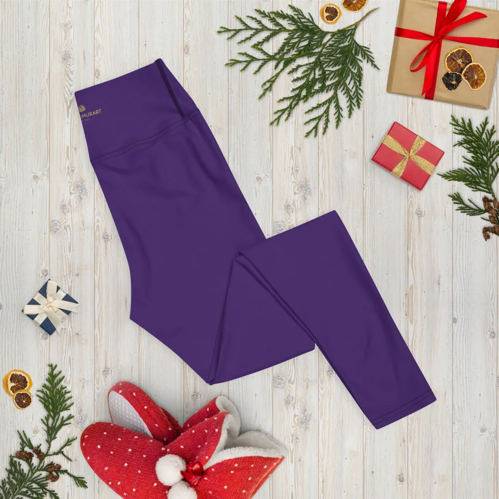 Dark Purple Solid Yoga Leggings, Dark Purple Women's Long Tights-Made in USA/EU/MX