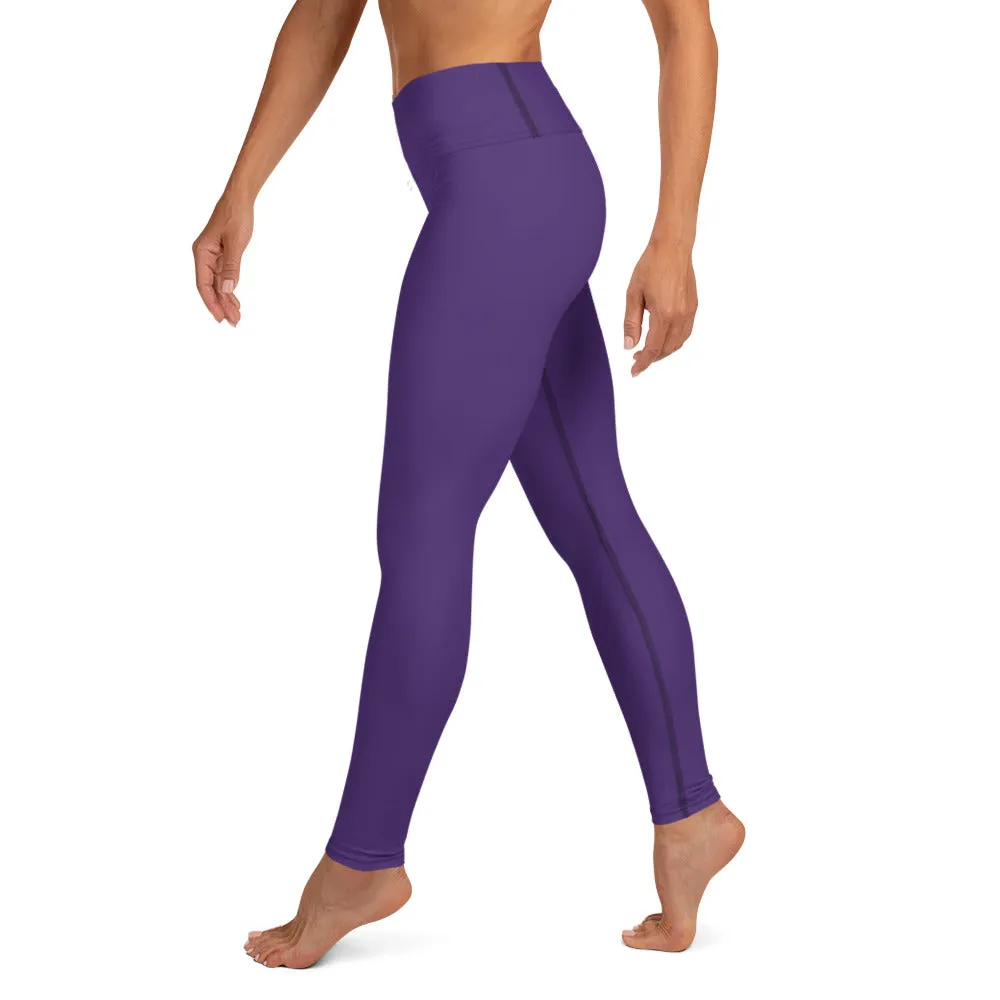 Dark Purple Solid Yoga Leggings, Dark Purple Women's Long Tights-Made in USA/EU/MX