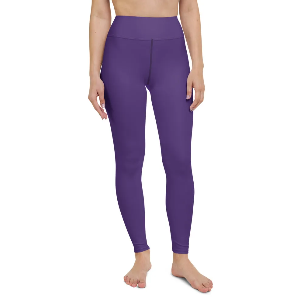 Dark Purple Solid Yoga Leggings, Dark Purple Women's Long Tights-Made in USA/EU/MX