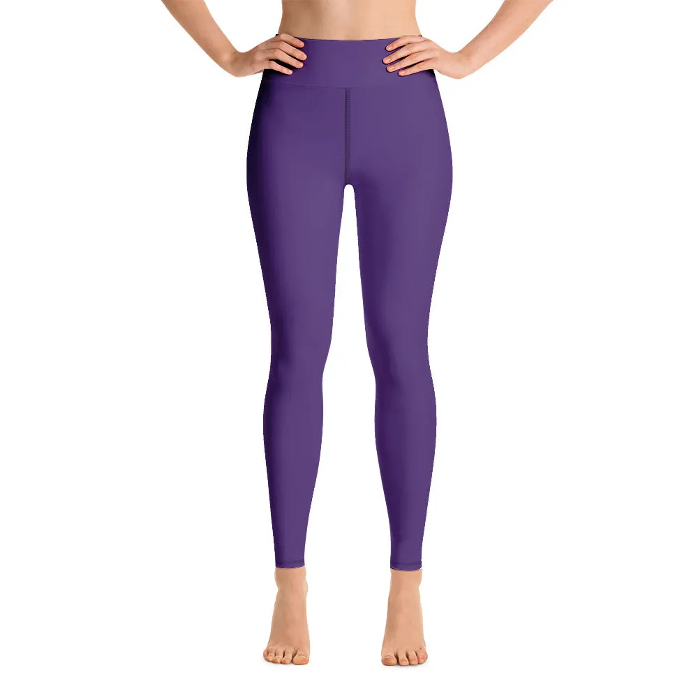 Dark Purple Solid Yoga Leggings, Dark Purple Women's Long Tights-Made in USA/EU/MX