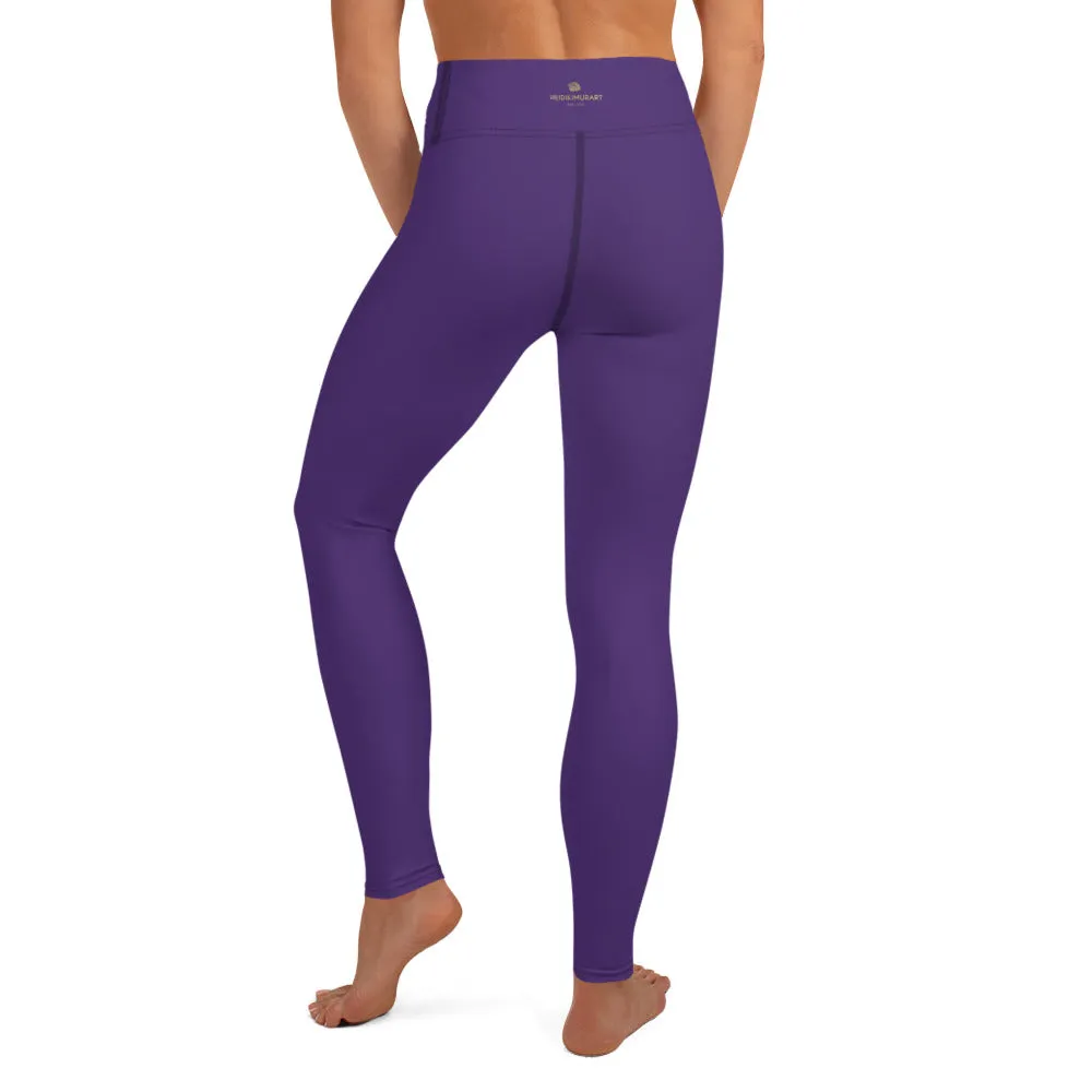 Dark Purple Solid Yoga Leggings, Dark Purple Women's Long Tights-Made in USA/EU/MX