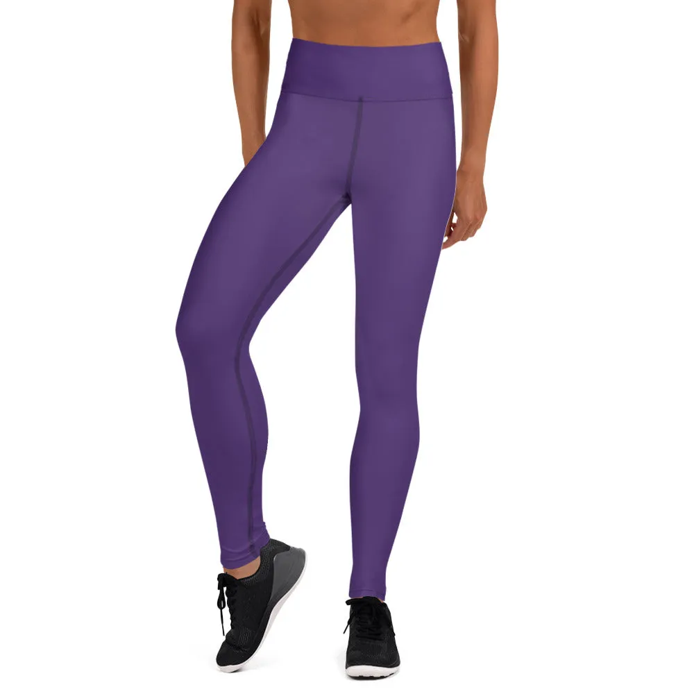 Dark Purple Solid Yoga Leggings, Dark Purple Women's Long Tights-Made in USA/EU/MX