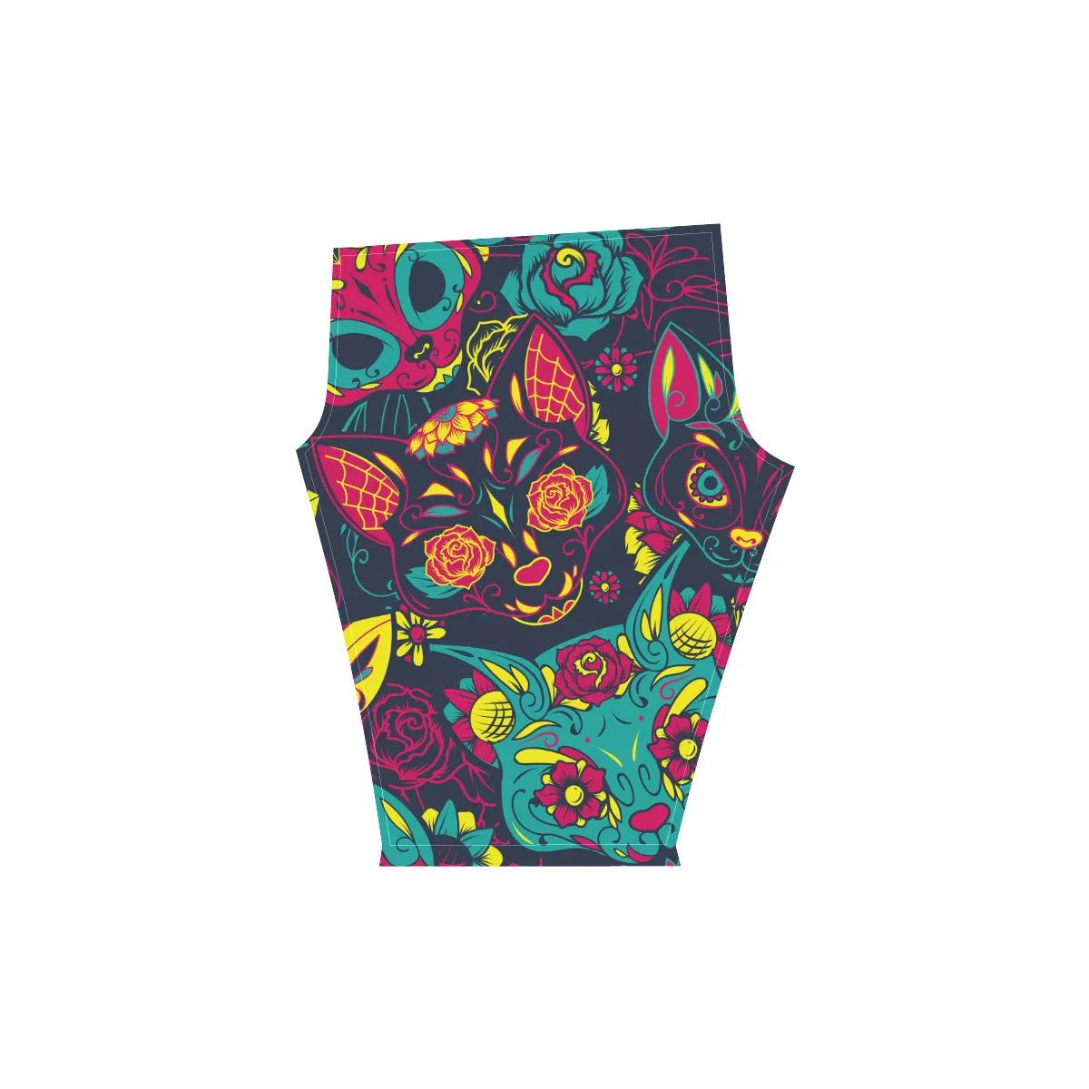 Day of the Dead Colourful Sugar Cat Skull Women's Low Rise Capri Leggings (Invisible Stitch)