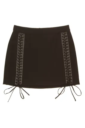 Dolce & Gabbana - Black Lace Up Mini Skirt with Leather Trim - IT 40