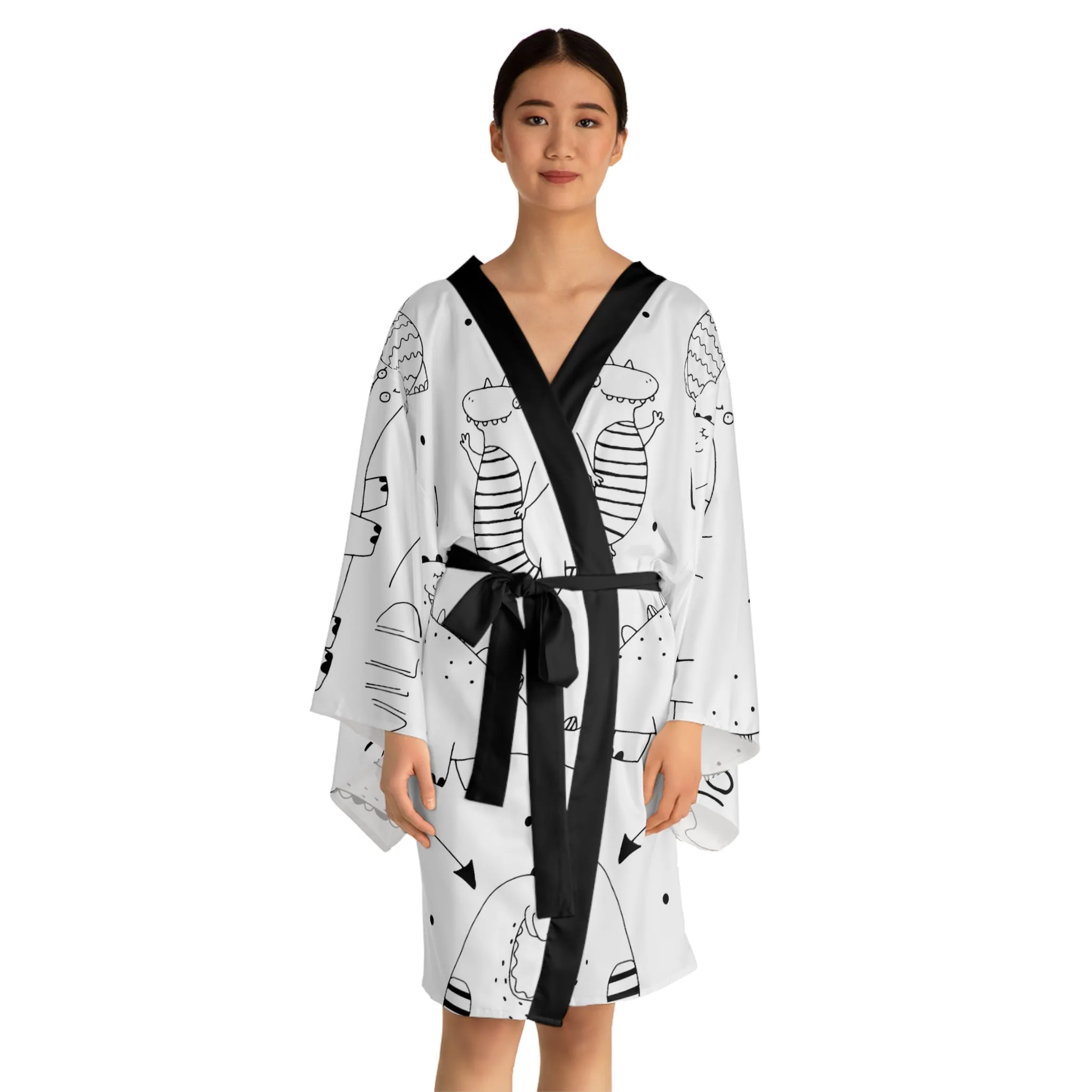 Doodle Dinosours - Inovax Long Sleeve Kimono Robe