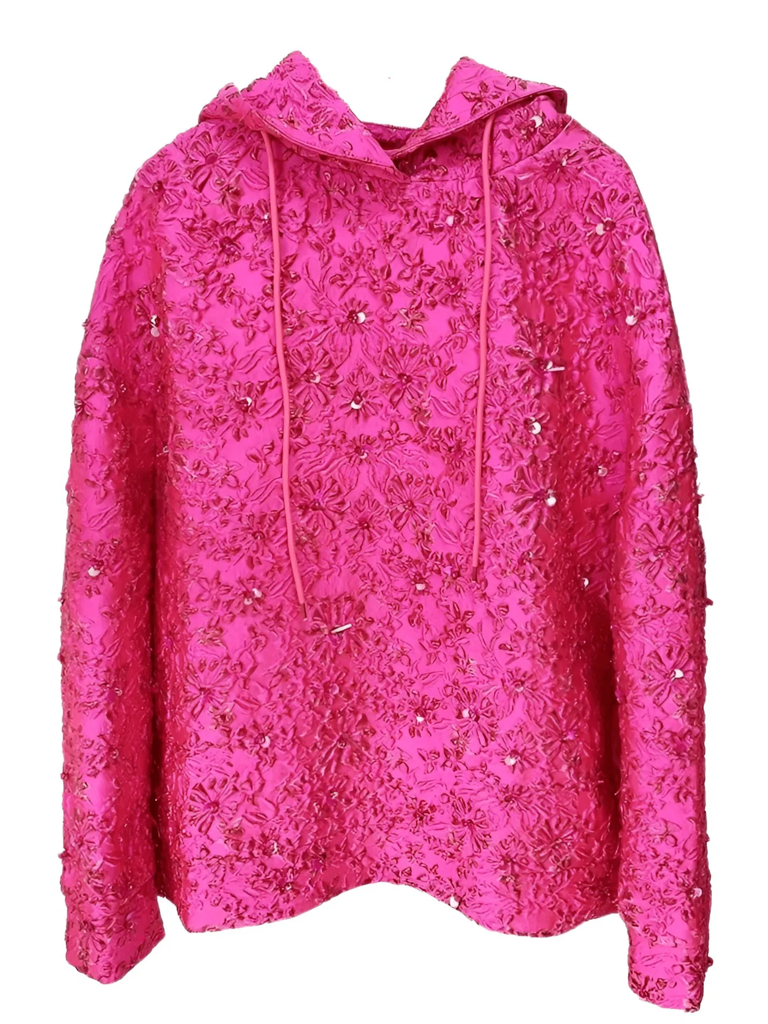 F/W Designer Tops Women's Pink Beaded Hoodie Loose Jacquard