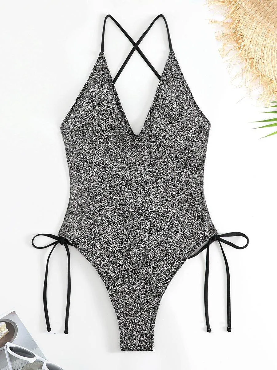 GFIT Women's Silver One-Piece Swimsuit - Sexy High-Cut Beachwear