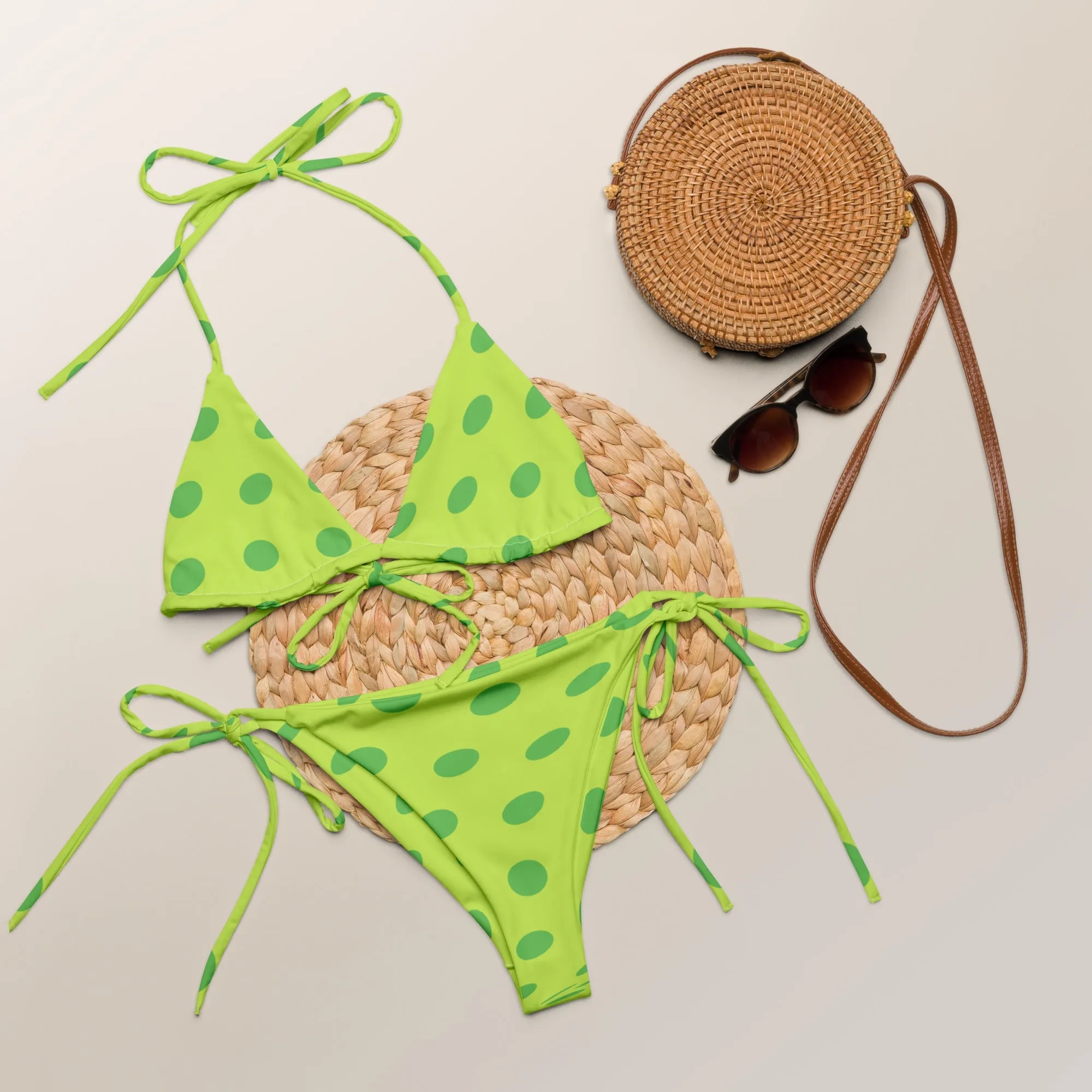 Green Plant Pattern String Bikini by Dumbbells and Hotels