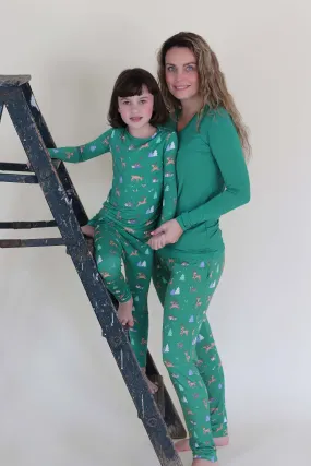 Green Reindeer Bamboo Women's Pajama Set