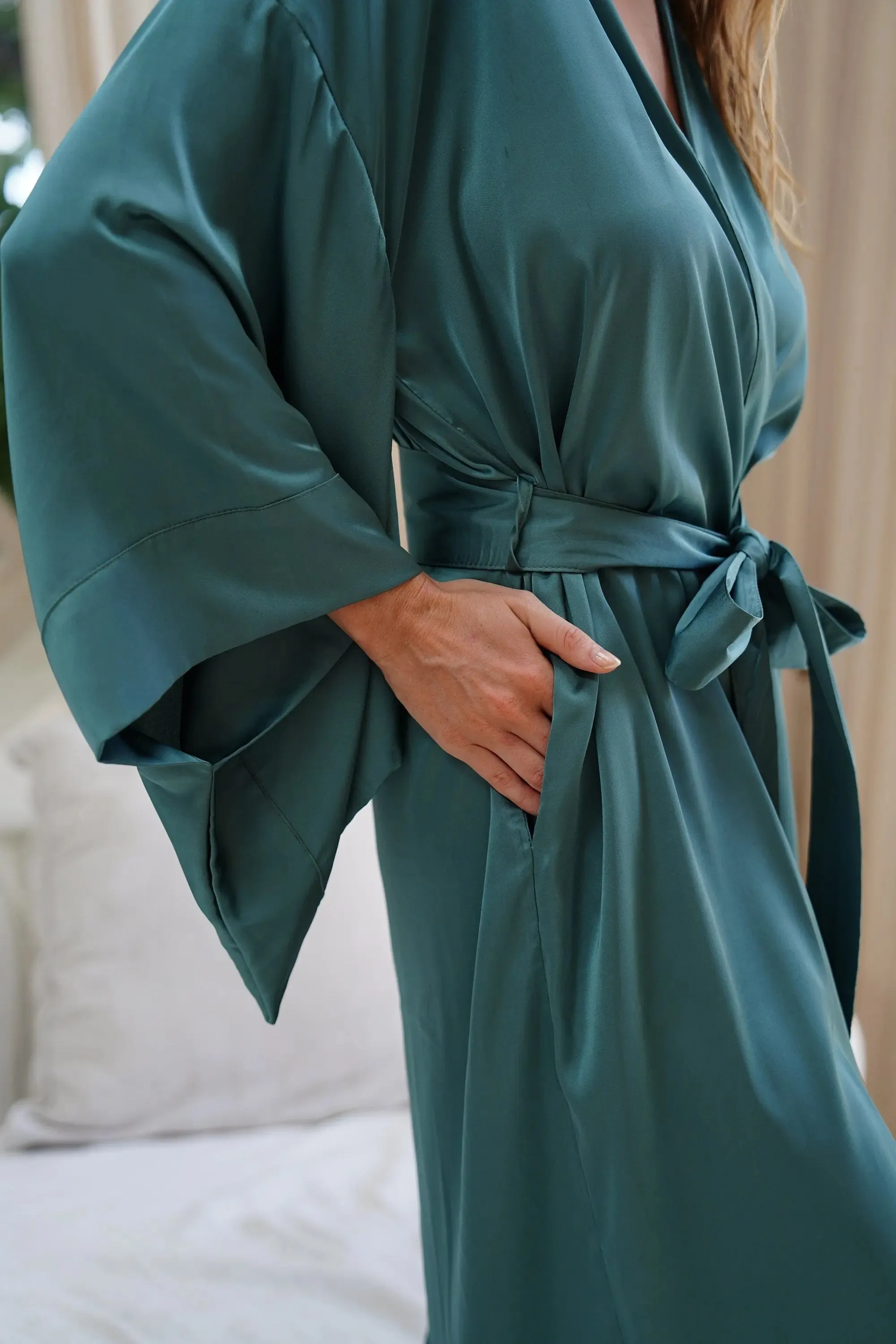 Green Satin Goddess Robe