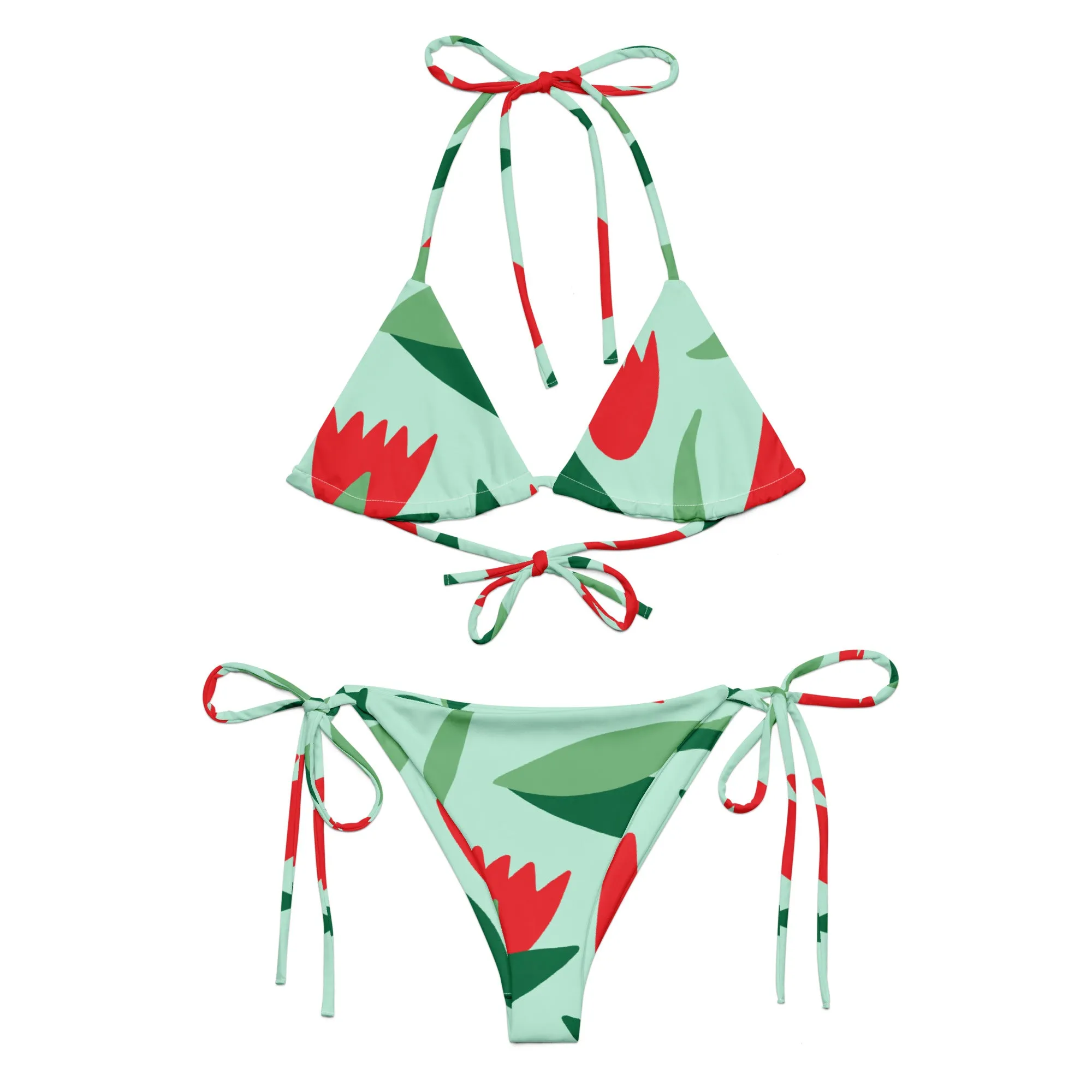 Green Watermelon Type Pattern 2 String Bikini by Dumbbells and Hotels