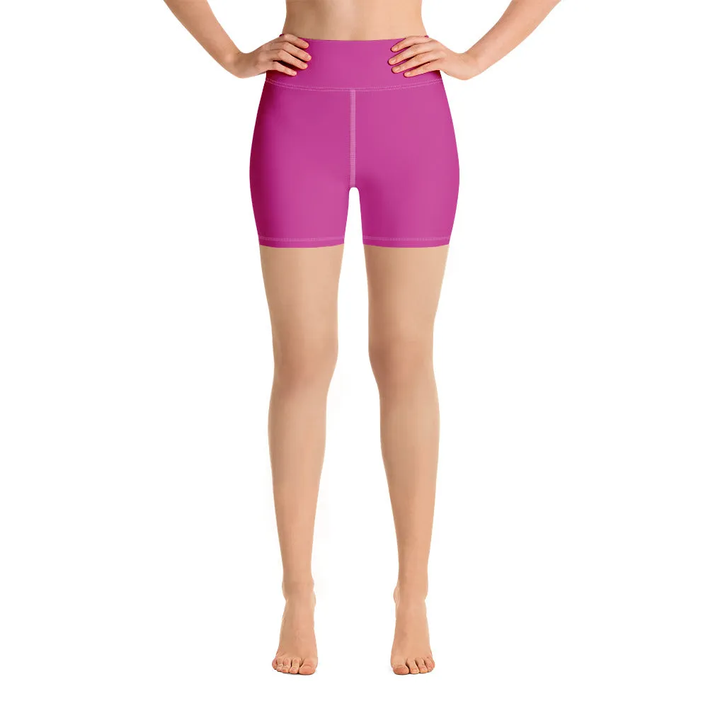 Hot Pink Women's' Yoga Shorts, Sporty Soft Comfy Ladies Elastic Tights-Made in USA/EU