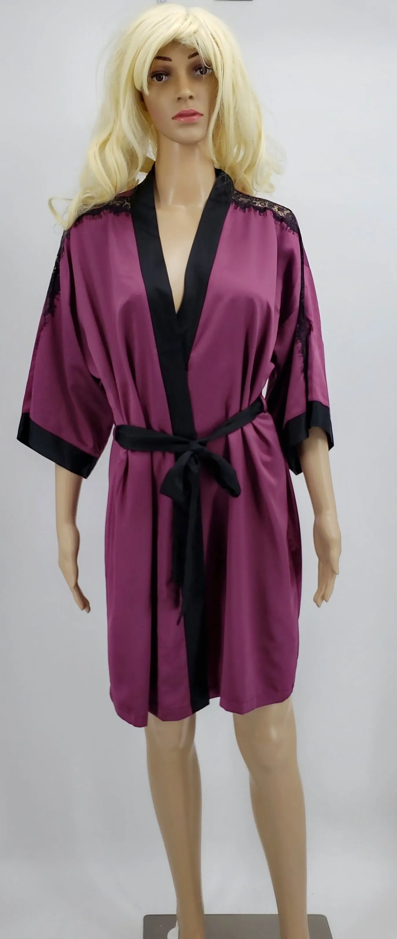 Linea Donatella Satin Wrap Robe, Size Medium