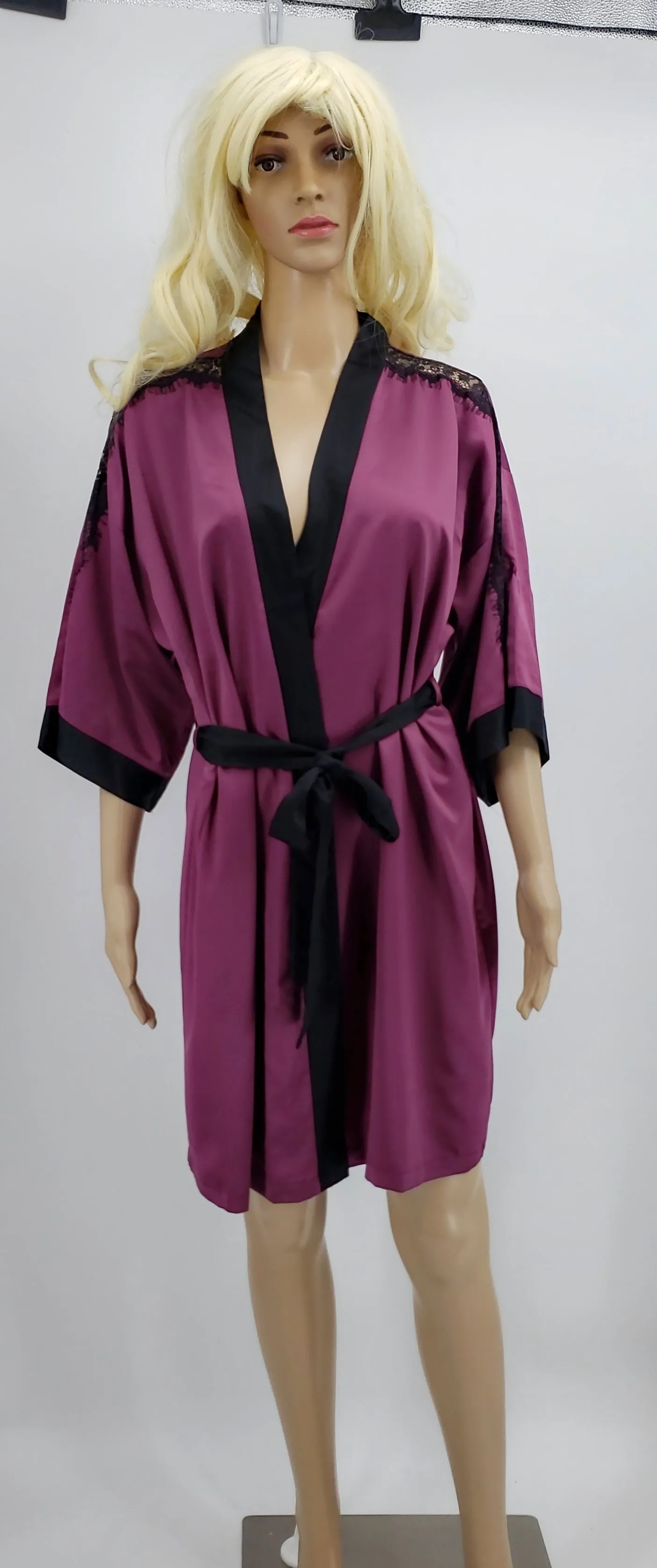 Linea Donatella Satin Wrap Robe, Size Medium