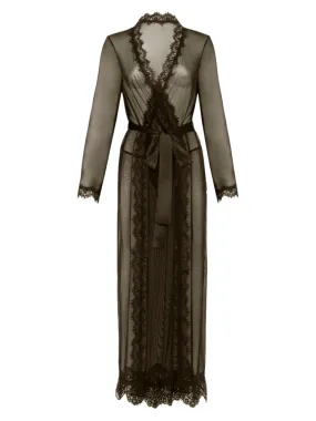 Long robe made of mesh and lace in Provence style Oh La La Cheri, black