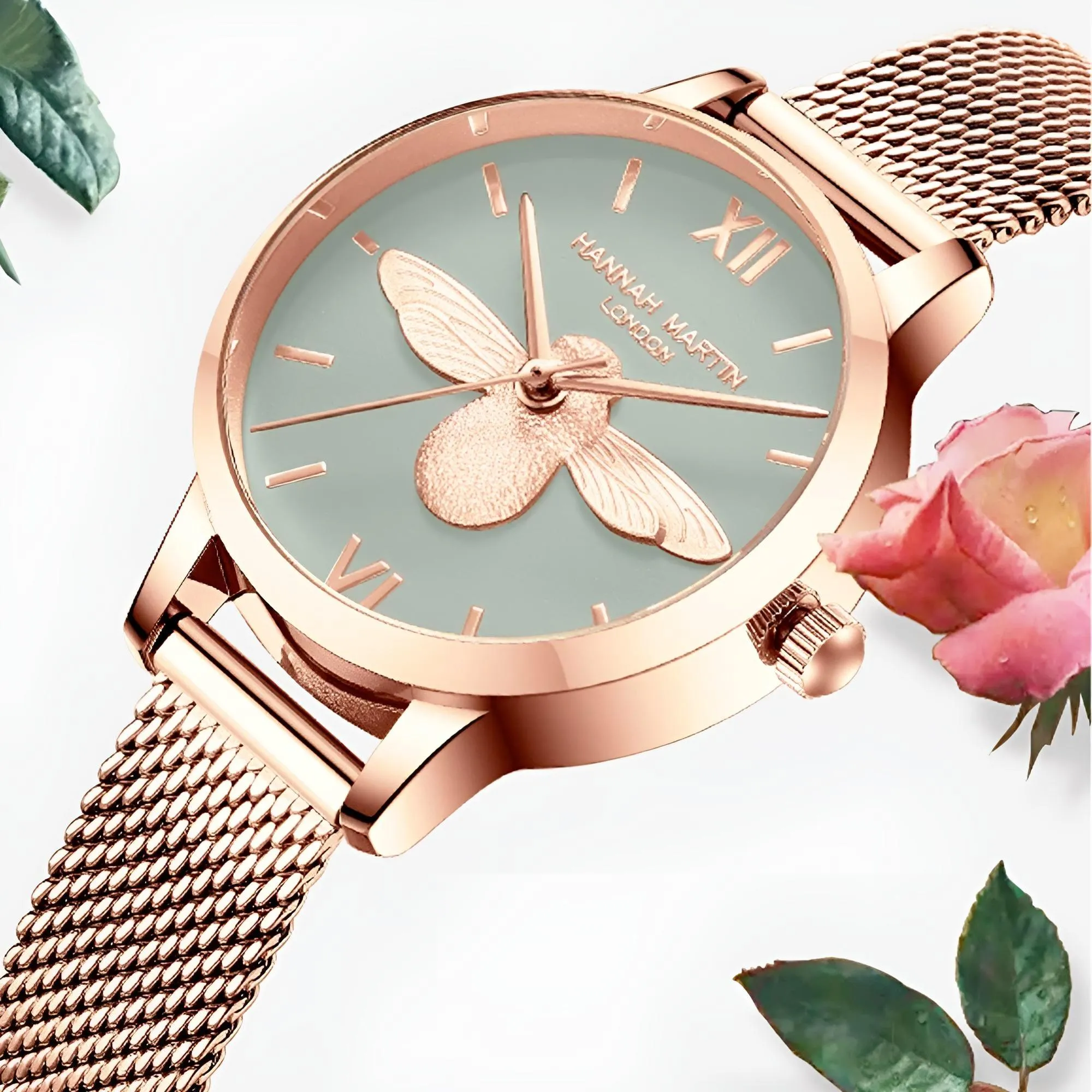 Luxury Women's Watches Rose Gold 31mm Classic Casual Girl Dress Watch Bracelet Set 3D Engraved Bee Dial Clock