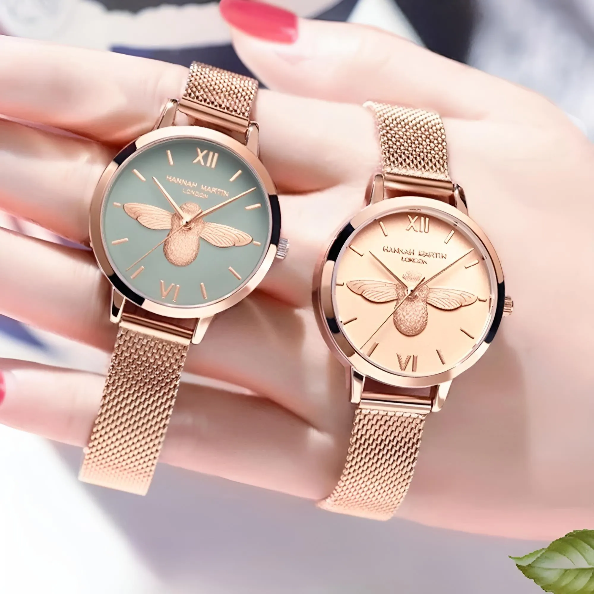 Luxury Women's Watches Rose Gold 31mm Classic Casual Girl Dress Watch Bracelet Set 3D Engraved Bee Dial Clock