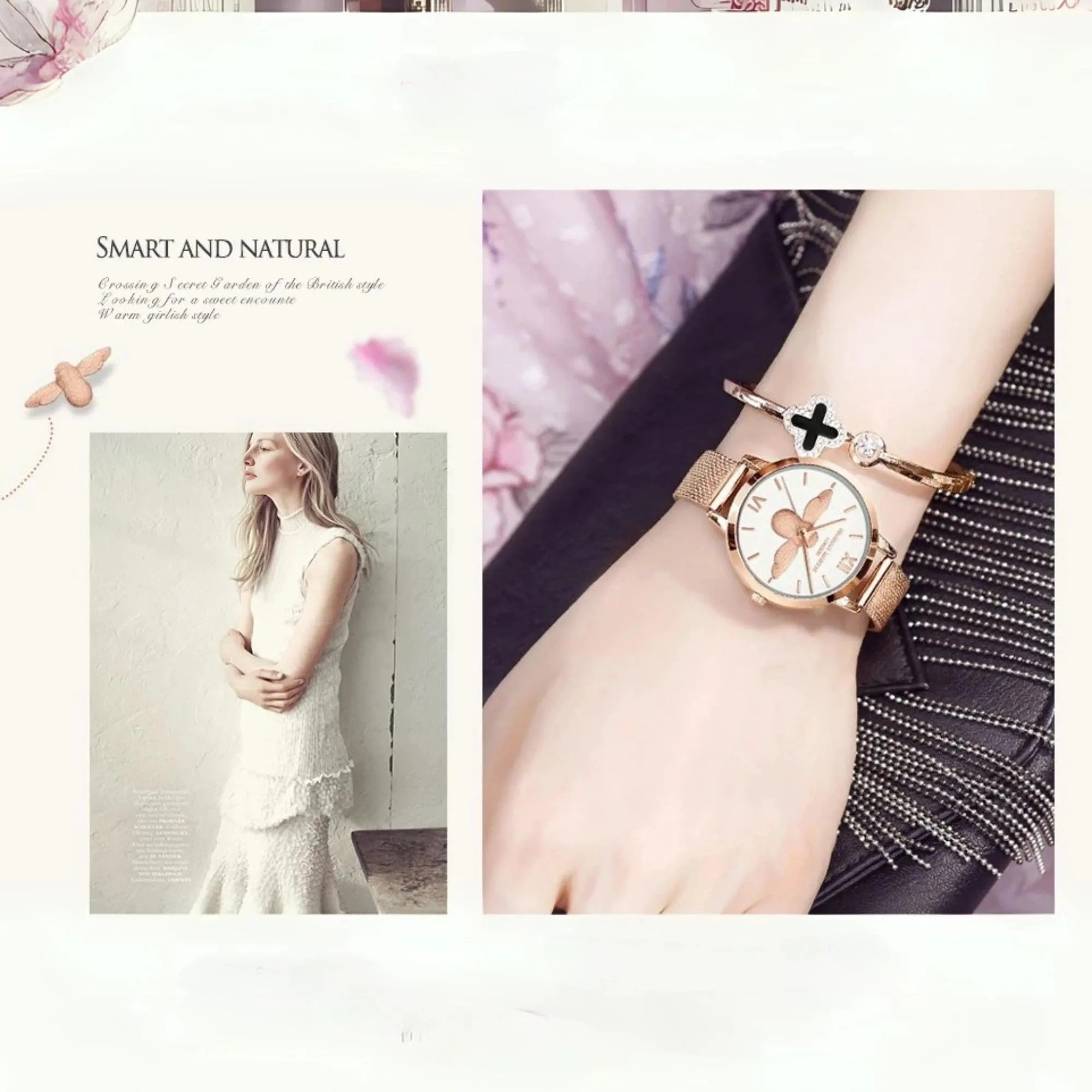 Luxury Women's Watches Rose Gold 31mm Classic Casual Girl Dress Watch Bracelet Set 3D Engraved Bee Dial Clock