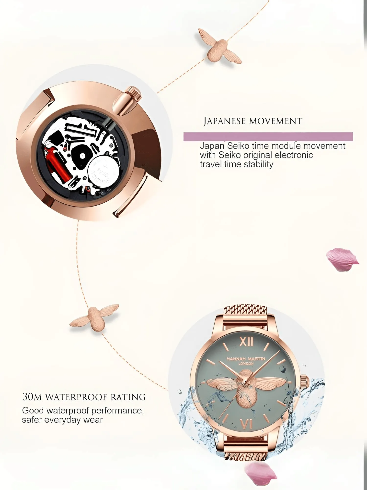 Luxury Women's Watches Rose Gold 31mm Classic Casual Girl Dress Watch Bracelet Set 3D Engraved Bee Dial Clock