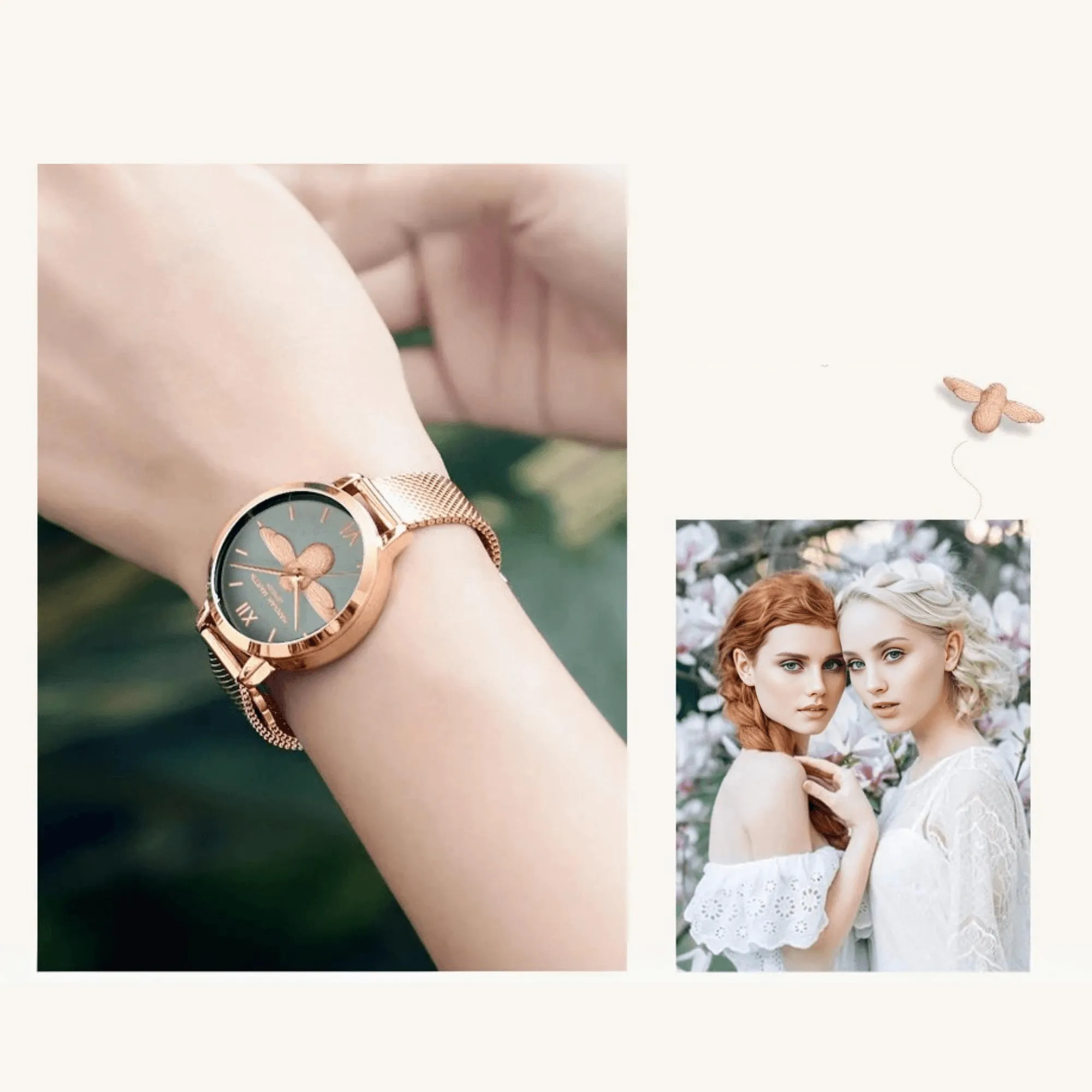 Luxury Women's Watches Rose Gold 31mm Classic Casual Girl Dress Watch Bracelet Set 3D Engraved Bee Dial Clock