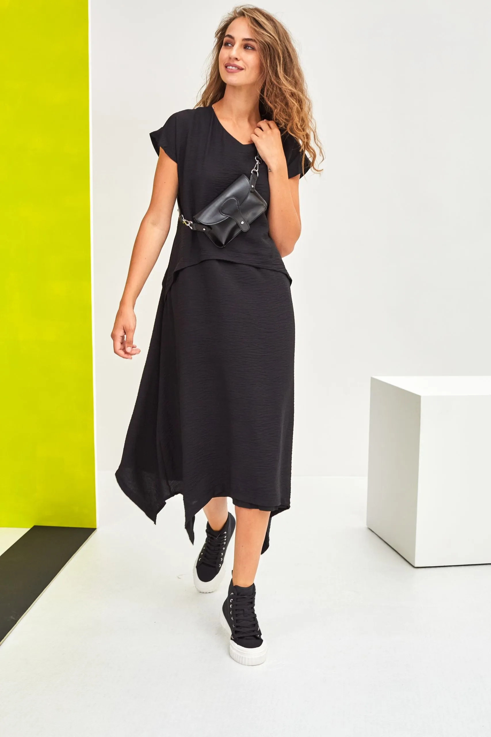 Naya V Neck Black Layered Dress