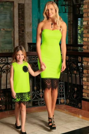 Neon Yellow Lime Green Sleeveless Cute Mother Daughter Matching Dresses