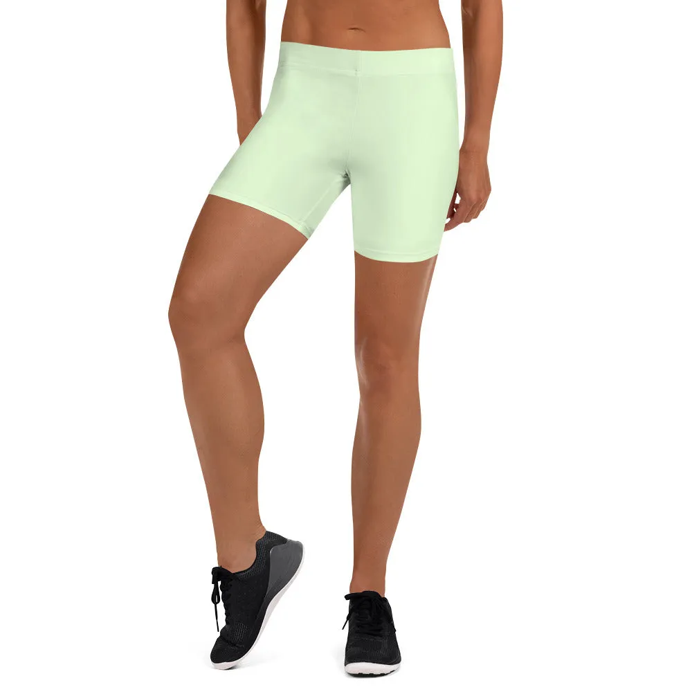 Pale Green Women's Shorts, Solid Color Light Green Elastic Tight Shorts-Made in USA/EU/MX