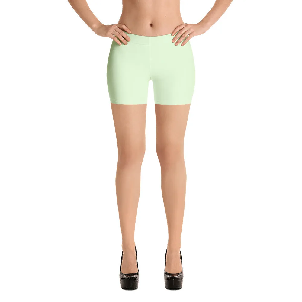 Pale Green Women's Shorts, Solid Color Light Green Elastic Tight Shorts-Made in USA/EU/MX