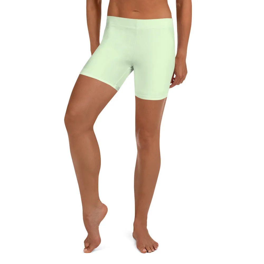 Pale Green Women's Shorts, Solid Color Light Green Elastic Tight Shorts-Made in USA/EU/MX