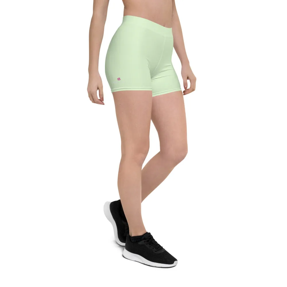 Pale Green Women's Shorts, Solid Color Light Green Elastic Tight Shorts-Made in USA/EU/MX