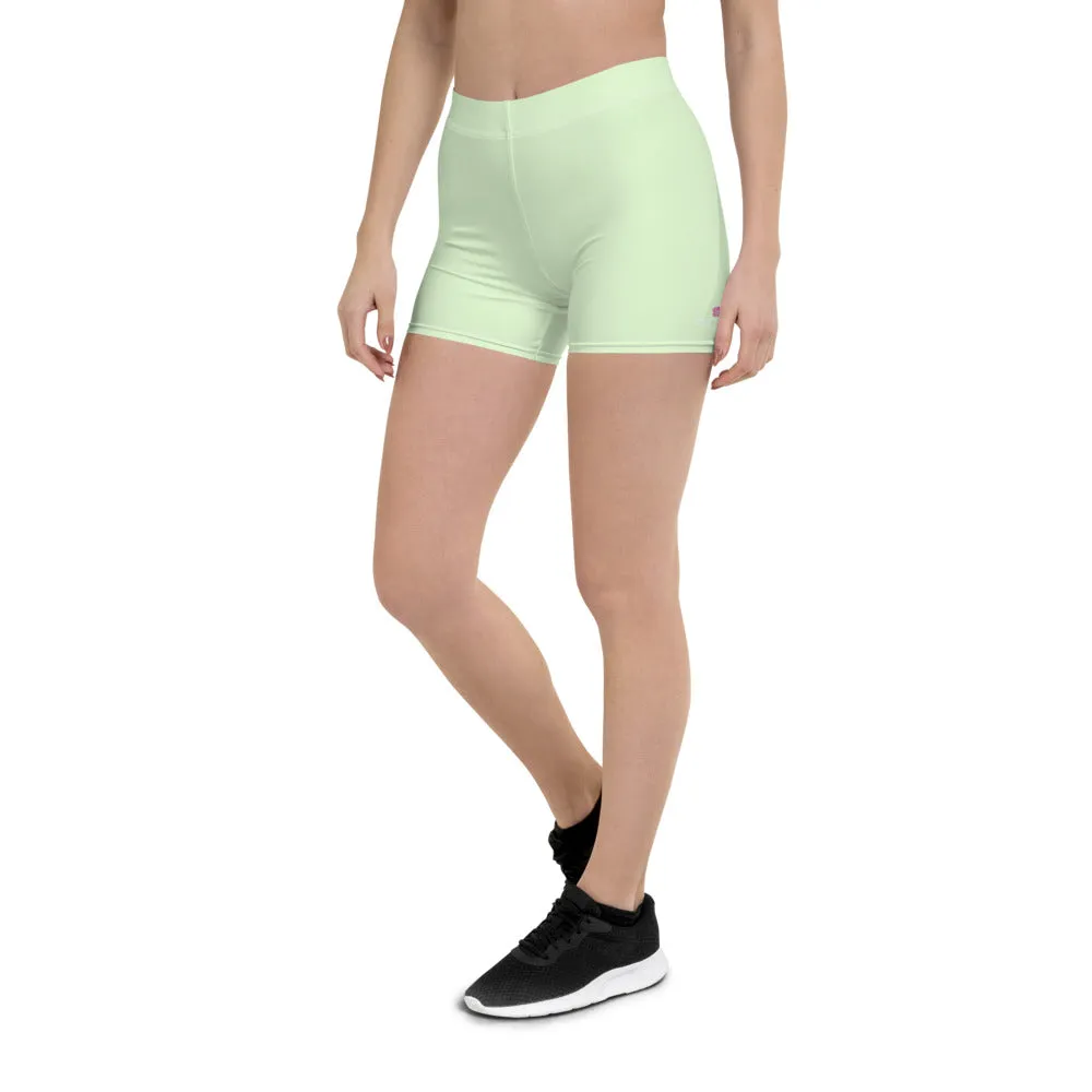 Pale Green Women's Shorts, Solid Color Light Green Elastic Tight Shorts-Made in USA/EU/MX