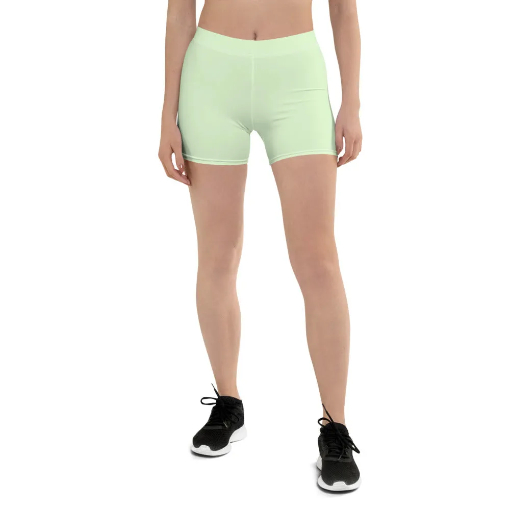 Pale Green Women's Shorts, Solid Color Light Green Elastic Tight Shorts-Made in USA/EU/MX