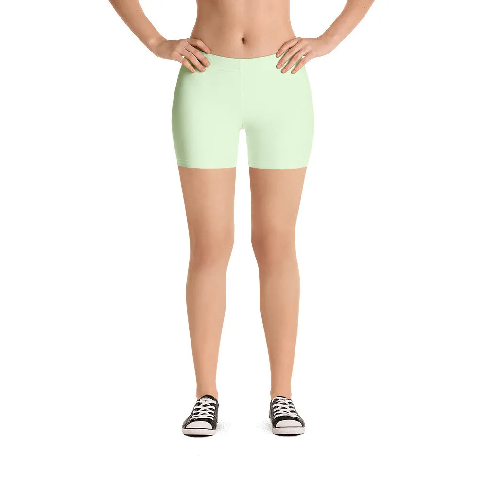 Pale Green Women's Shorts, Solid Color Light Green Elastic Tight Shorts-Made in USA/EU/MX